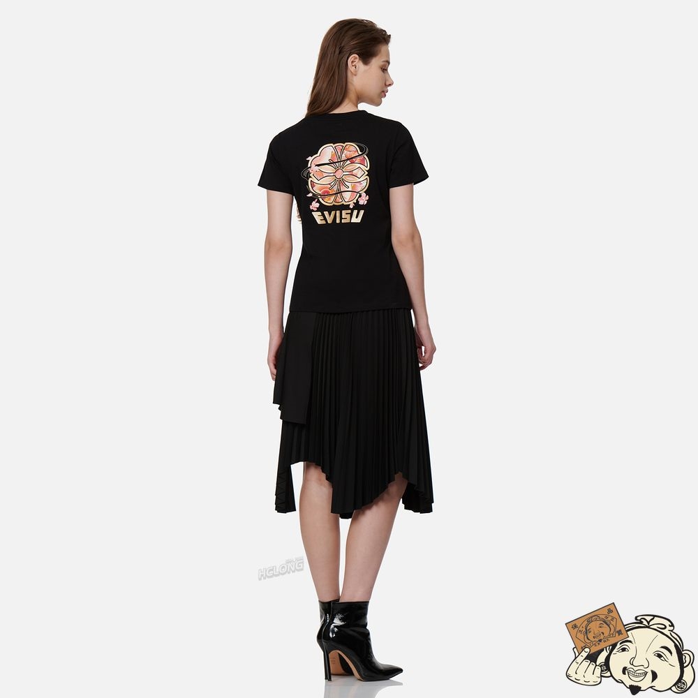 Women Evisu WAVE-PATTERN KAMON PRINT T-SHIRT Noir | 196AMNPFJ