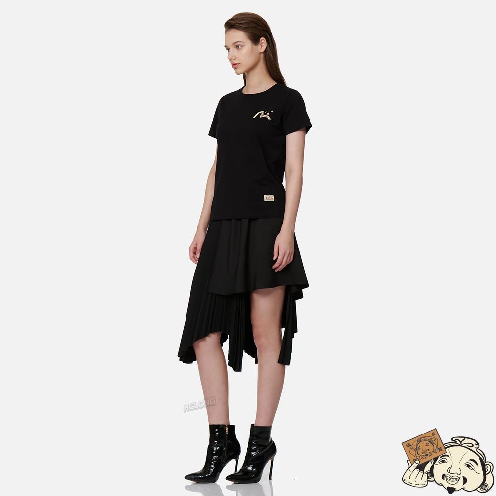 Women Evisu WAVE-PATTERN KAMON PRINT T-SHIRT Noir | 196AMNPFJ