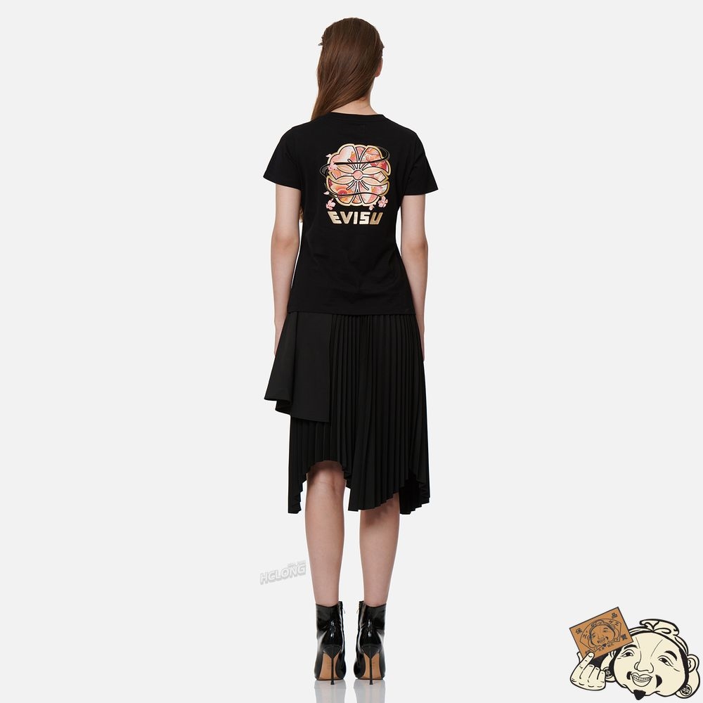 Women Evisu WAVE-PATTERN KAMON PRINT T-SHIRT Noir | 196AMNPFJ