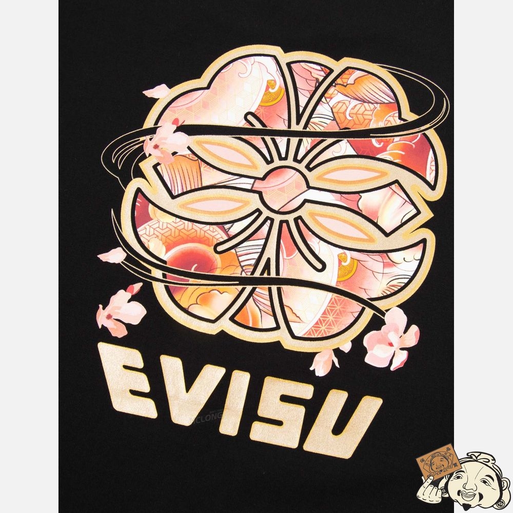 Women Evisu WAVE-PATTERN KAMON PRINT T-SHIRT Noir | 196AMNPFJ