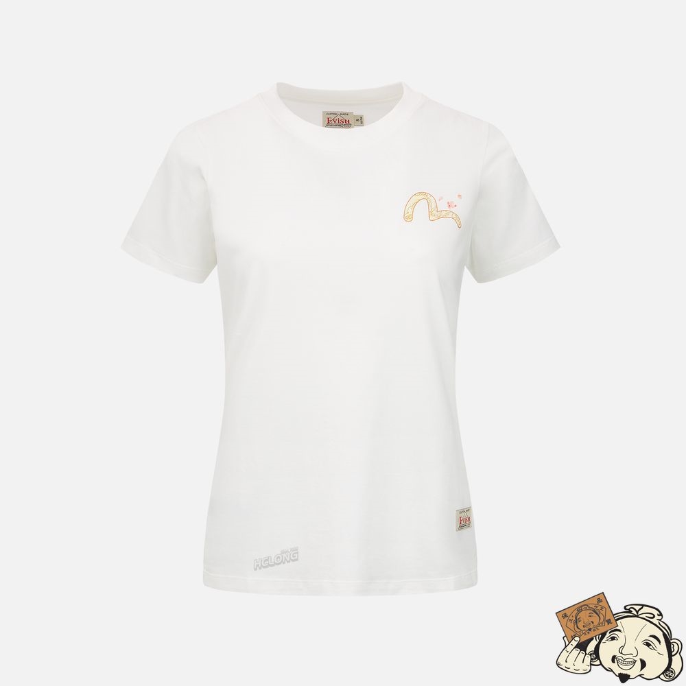 Women Evisu WAVE-PATTERN KAMON PRINT T-SHIRT Blanche | 741SRTWHC