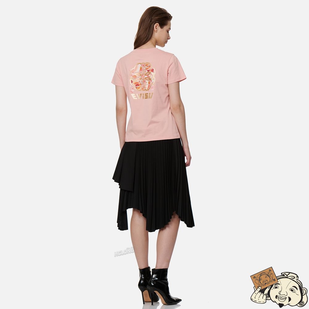 Women Evisu WAVE-PATTERN KAMON PRINT T-SHIRT Rose | 924AXIETM