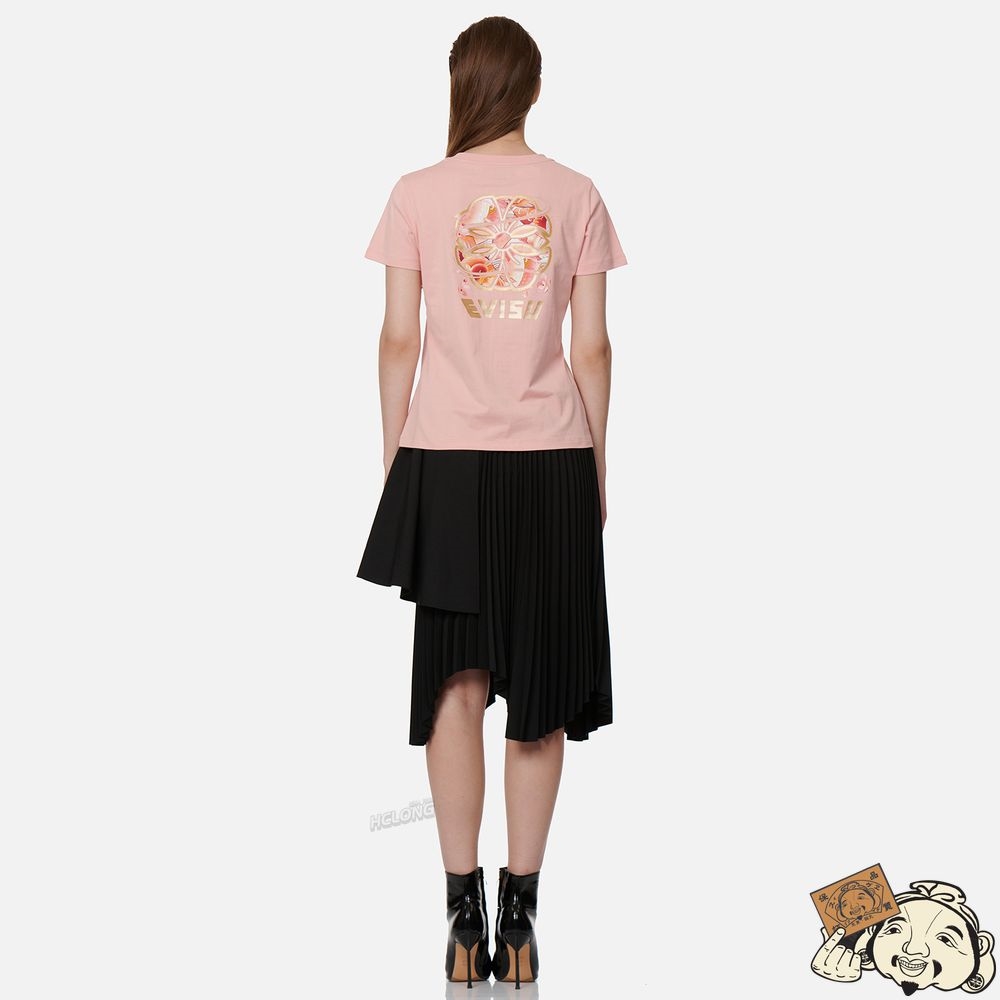 Women Evisu WAVE-PATTERN KAMON PRINT T-SHIRT Rose | 924AXIETM
