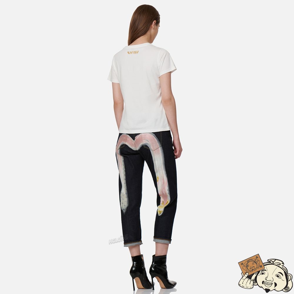 Women Evisu WAVE-PATTERN SEAGULL EMBROIDERY T-SHIRT Blanche | 571AEYIRK