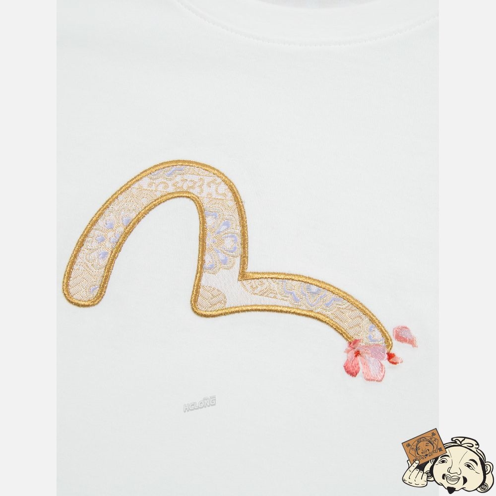Women Evisu WAVE-PATTERN SEAGULL EMBROIDERY T-SHIRT Blanche | 571AEYIRK
