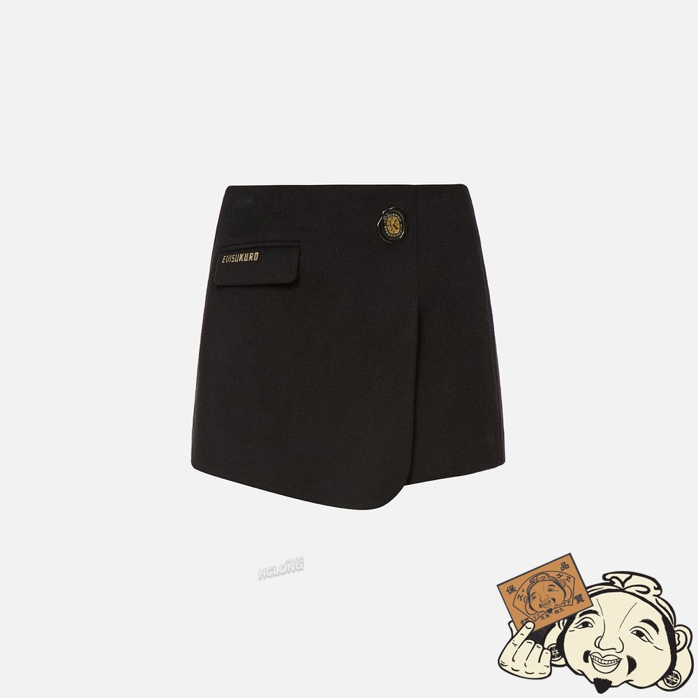 Women Evisu WAX SEAL BADGE WRAP FRONT SKORT Noir | 365EBQYKV